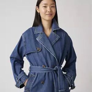 Denim Trench Wrap Jacket - Blue